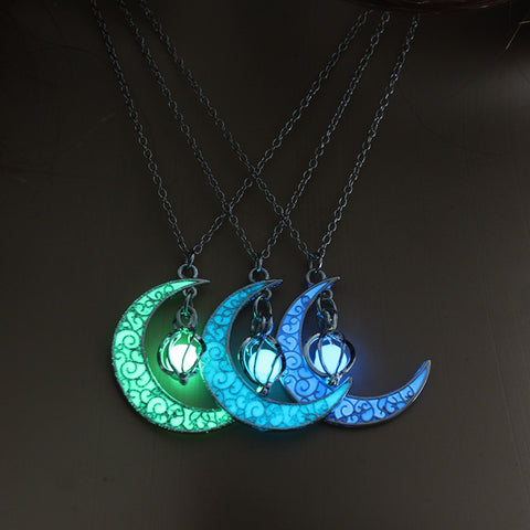 Moon Glowing Necklace Gem Charm Jewelry Silver Plated for Women