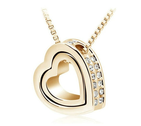 quality double Heart Pendant Sweater chain Necklace for women