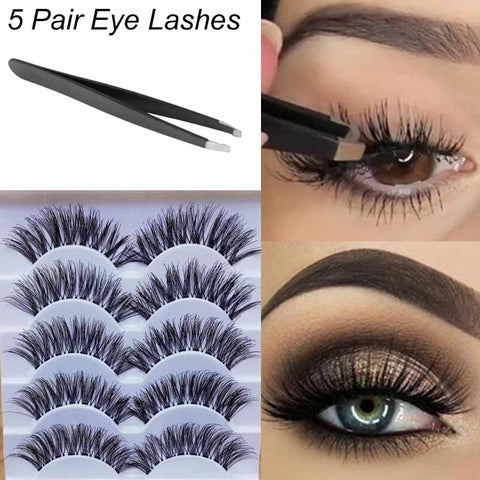 5 Pairs New Fashion Women Soft Natural Long Cross Fake Eye Lashes